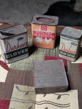 Durkee's & Ann Page Vintage Spice Tin Set - Cream, Green, Orange, Rust